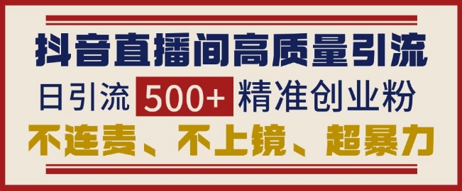 抖音直播间引流创业粉，无需连麦、不用上镜、超暴力，日引流500+高质量精准创业粉-创奇社 - AI前沿·副业变现·资源教程！
