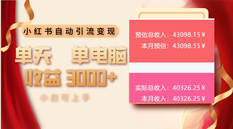 （13999期）小红书自动引流变现 单天单电脑收益3000+  小白可上手-创奇社