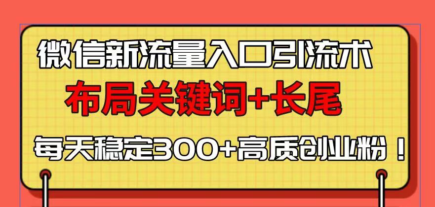 （13897期）微信新流量入口引流术，布局关键词+长尾，每天稳定300+高质创业粉！-创奇社