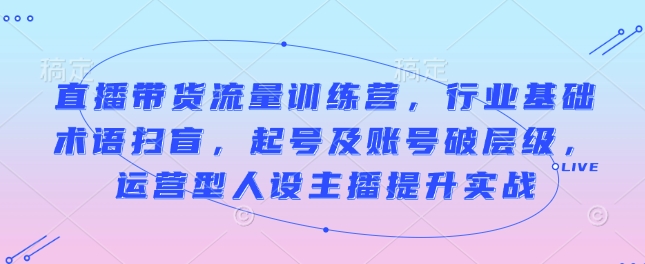 直播带货流量训练营，行业基础术语扫盲，起号及账号破层级，运营型人设主播提升实战-创奇社 - AI前沿·副业变现·资源教程！