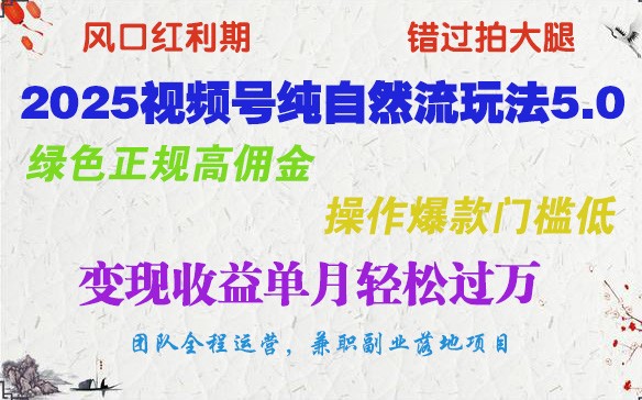 2025视频号纯自然流玩法5.0，绿色正规高佣金，操作爆款门槛低，变现收益单月轻松过万-创奇社 - AI前沿·副业变现·资源教程！