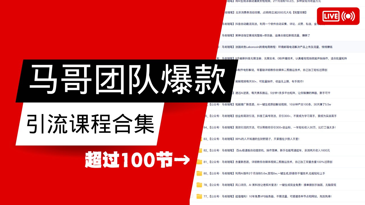 马哥团队【122节】最全项目爆款引流课程合集【持续更新】-1