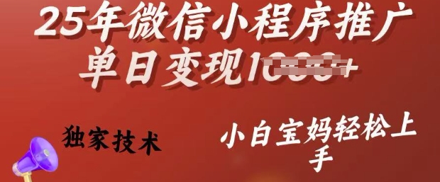 25年微信小程序推广单日变现多张，独家技术，小白宝妈轻松上手-创奇社 - AI前沿·副业变现·资源教程！