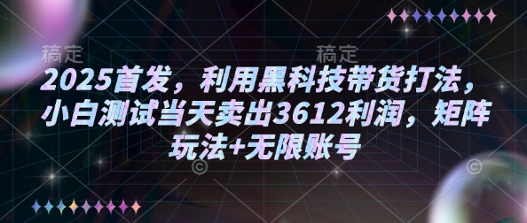 2025首发，利用黑科技带货打法，小白测试当天卖出3612利润，矩阵玩法+无限账号-创奇社 - AI前沿·副业变现·资源教程！