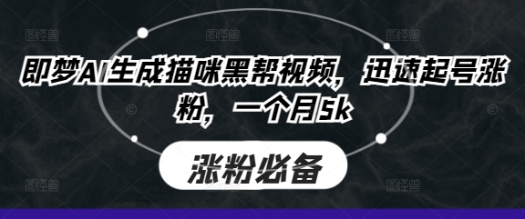 即梦AI生成猫咪黑帮视频，迅速起号涨粉，一个月5k-创奇社
