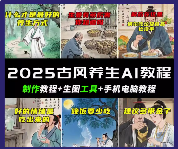 抖音AI古风养生视频教程日入五张 轻松涨粉 10W+-创奇社