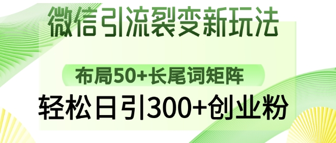 微信引流裂变新玩法：布局50+长尾词矩阵，轻松日引300+创业粉-创奇社 - AI前沿·副业变现·资源教程！
