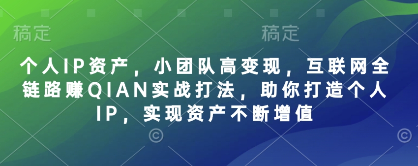 个人IP资产，小团队高变现，互联网全链路赚QIAN实战打法，助你打造个人IP，实现资产不断增值-创奇社 - AI前沿·副业变现·资源教程！