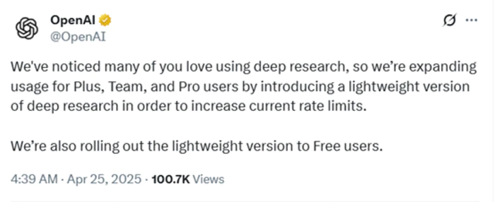 突发!OpenAI免费开放Deep research,超强AI Agent 突发!OpenAI免费开放Deep research,超强AI Agent