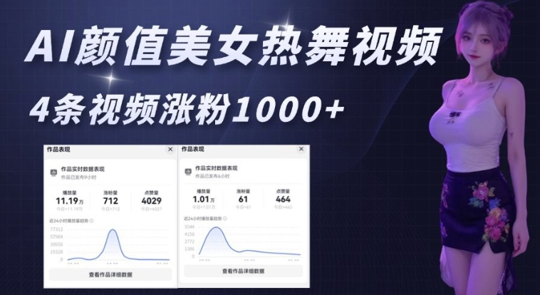AI颜值美女热舞视频，4条视频涨粉1000+，实测6分钟一条-创奇社