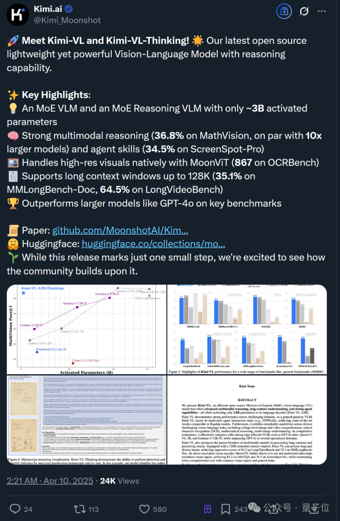 Kimi 16B胜GPT-4o！开源视觉推理模型：MoE架构，推理时仅激活2.8B-创奇社 - AI前沿·副业变现·资源教程！