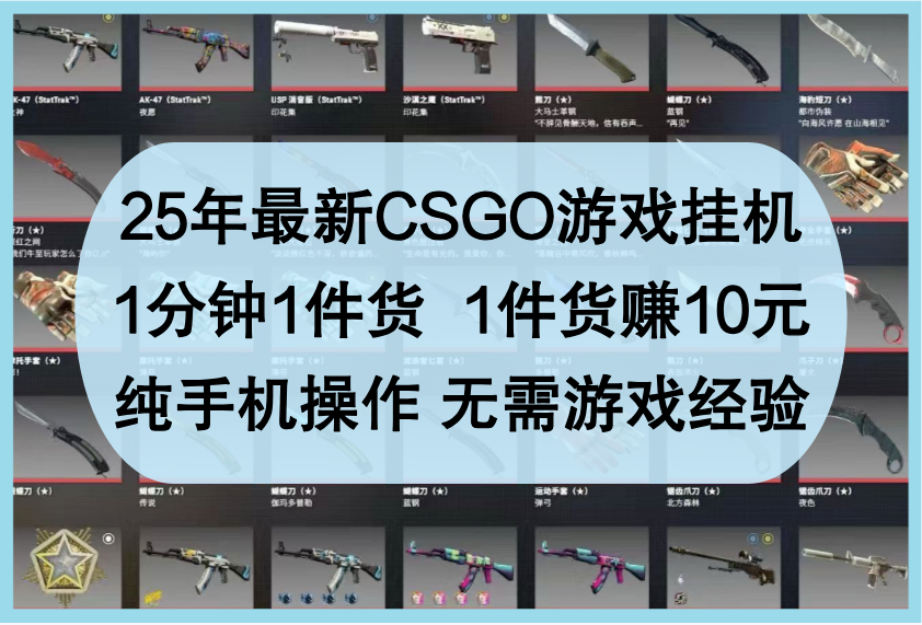 25年最新CSGO游戏挂机，1分钟1件货，1件货赚10元，纯手机操作，无需游戏经验-创奇社