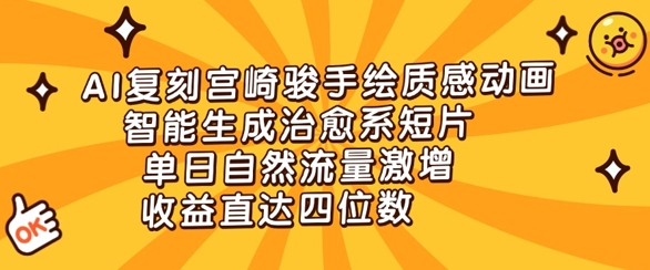 AI复刻宫崎骏手绘质感动画，智能生成治愈系短片，单日自然流量激增，收益直达四位数-创奇社
