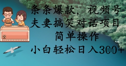 条条爆款，视频号夫妻搞笑对话项目，简单操作，小白轻松日入3张-创奇社
