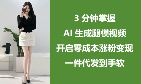 3分钟掌握AI生成腿模视频，开启零成本涨粉变现，一件代发到手软-创奇社