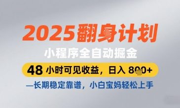 2025小程序全自动掘金，48 小时可见收益，日入8张，长期稳定靠谱，小白宝妈轻松上手-创奇社