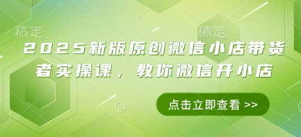 2025新版原创微信小店带货者实操课，教你微信开小店-创奇社