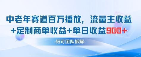中老年赛道百万播放+流量主收益+定制收益，单日收益9张-创奇社