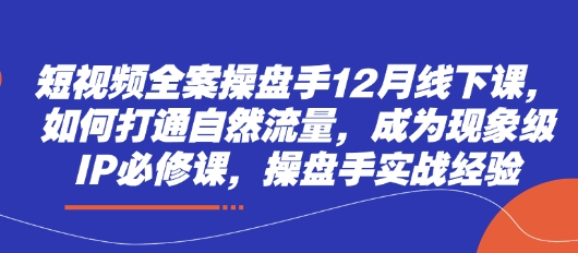 短视频全案操盘手12月线下课，如何打通自然流量，成为现象级IP必修课，操盘手实战经验-创奇社