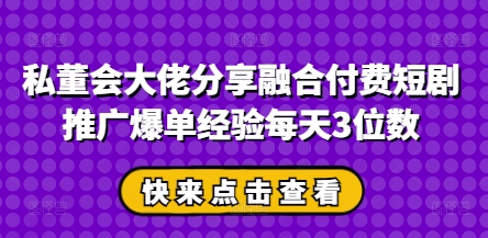 私董会大佬分享融合付费短剧推广爆单经验每天3位数-创奇社