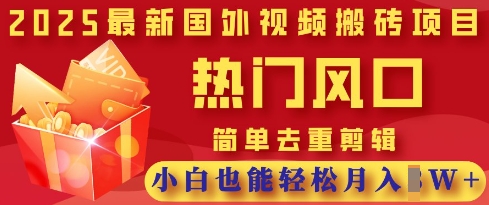 2025最新视频搬砖项目，热门风口，简单去重剪辑，小白也能轻松月入过W-创奇社 - AI前沿·副业变现·资源教程！