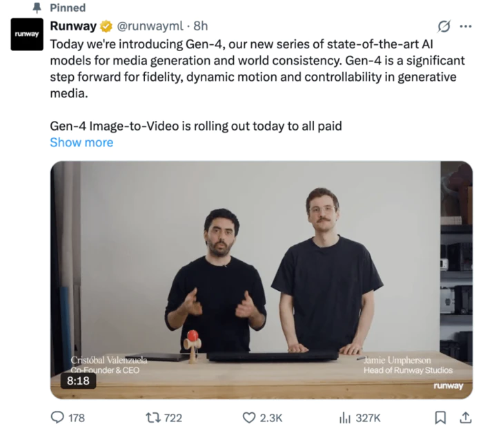 Runway最新视频模型Gen-4上线!保真度、一致性、可控性做到最强-1 Runway最新视频模型Gen-4上线!保真度、一致性、可控性做到最强-1