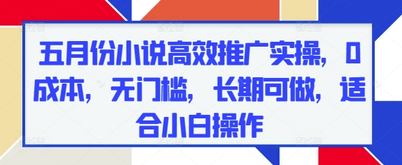五月份小说高效推广实操，0成本，无门槛，长期可做，适合小白操作-创奇社