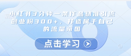 小红书3分钟一条作品精准引流创业粉300+，打造属于自己的流量帝国-创奇社