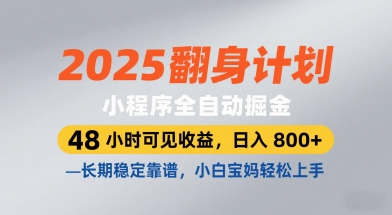 2025翻身计划，小程序全自动掘金，48小时可见收益，日入8张+，长期稳定靠谱，小白宝妈轻松上手-创奇社 - AI前沿·副业变现·资源教程！