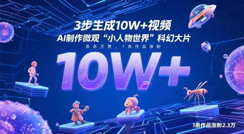 3步生成10W+视频，AI制作微观“小人物世界”科幻大片，条条万赞，1条作品涨粉2.3W-创奇社