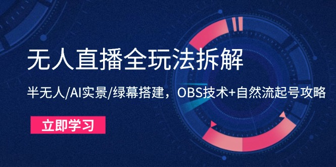 （14684期）无人直播全玩法拆解：半无人/AI实景/绿幕搭建，OBS技术+自然流起号攻略-创奇社