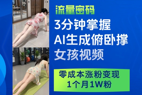 3分钟掌握AI生成俯卧撑女孩视频，零成本涨粉变现，1个月1W粉-创奇社 - AI前沿·副业变现·资源教程！