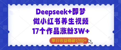 Deepseek+即梦做小红书养生视频17个作品涨粉3W+单日收益几张-创奇社