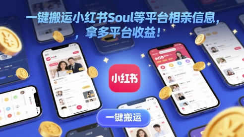 一键搬运小红书Soul等平台相亲信息，拿多平台收益!-创奇社