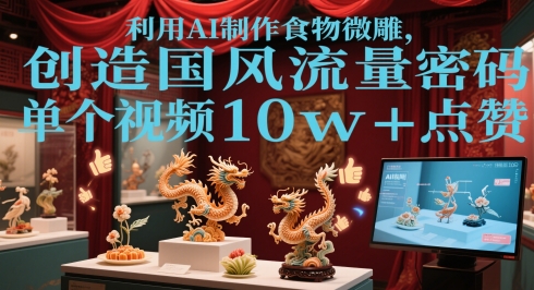利用AI制作食物微雕，创造国风流量密码，单个视频10w+点赞-创奇社