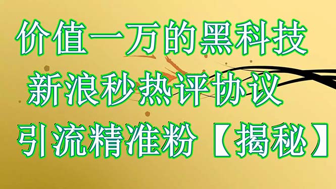 （6370期）价值一万的黑科技 新浪秒热评协议 引流精准粉【揭秘】-创奇社