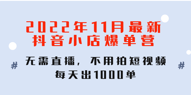 （4356期）2022年11月最新抖音小店爆单训练营：无需直播，不用拍短视频，每天出1000单-创奇社