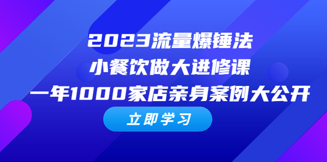 （6485期）2023流量 爆锤法，小餐饮做大进修课，一年1000家店亲身案例大公开-创奇社 - AI前沿·副业变现·资源教程！