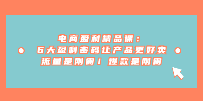 （6954期）电商 盈利精品课：6大盈利 密码让产品更好卖，流量是刚需！爆款是刚需-创奇社