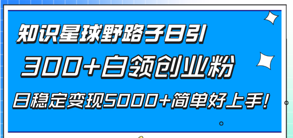 （8315期）知识星球野路子日引300+白领创业粉，日稳定变现5000+简单好上手！-创奇社