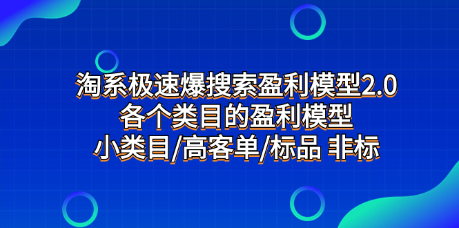 （7737期）淘系极速爆搜索盈利模型2.0，各个类目的盈利模型，小类目/高客单/标品 非标-创奇社