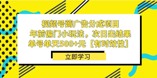 （8527期）视频号薅广告分成项目，年前偏门小玩法，次日出结果，单号单天500+元【…-创奇社