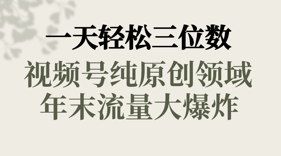 （8647期）一天轻松三位数，视频号纯原创领域，春节童子送祝福，年末流量大爆炸，-创奇社 - AI前沿·副业变现·资源教程！