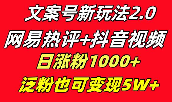 （8484期）文案号新玩法 网易热评+抖音文案 一天涨粉1000+ 多种变现模式 泛粉也可变现-1