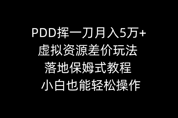 （8849期）PDD挥一刀月入5万+，虚拟资源差价玩法，落地保姆式教程，小白也能轻松操作-创奇社 - AI前沿·副业变现·资源教程！