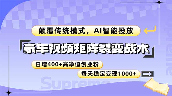 （14903期）豪车视频矩阵裂变战术，颠覆传统模式，AI智能投放，日增400+高净值创业…-创奇社 - AI前沿·副业变现·资源教程！