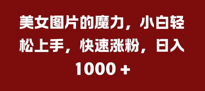 美女图片的魔力，小白轻松上手，快速涨粉，日入几张-创奇社 - AI前沿·副业变现·资源教程！