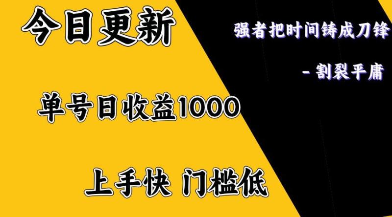上手一天1000打底，正规项目，懒人勿扰-创奇社 - AI前沿·副业变现·资源教程！