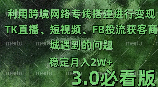 利用跨境电商网络及搭建TK直播、短视频、FB投流获客以及商城遇到的问题进行变现3.0必看版-创奇社 - AI前沿·副业变现·资源教程！