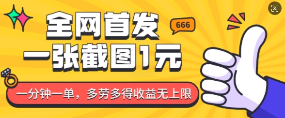 全网首发，一张截图1块钱，一分钟一单，多劳多得，收益无上限-创奇社 - AI前沿·副业变现·资源教程！